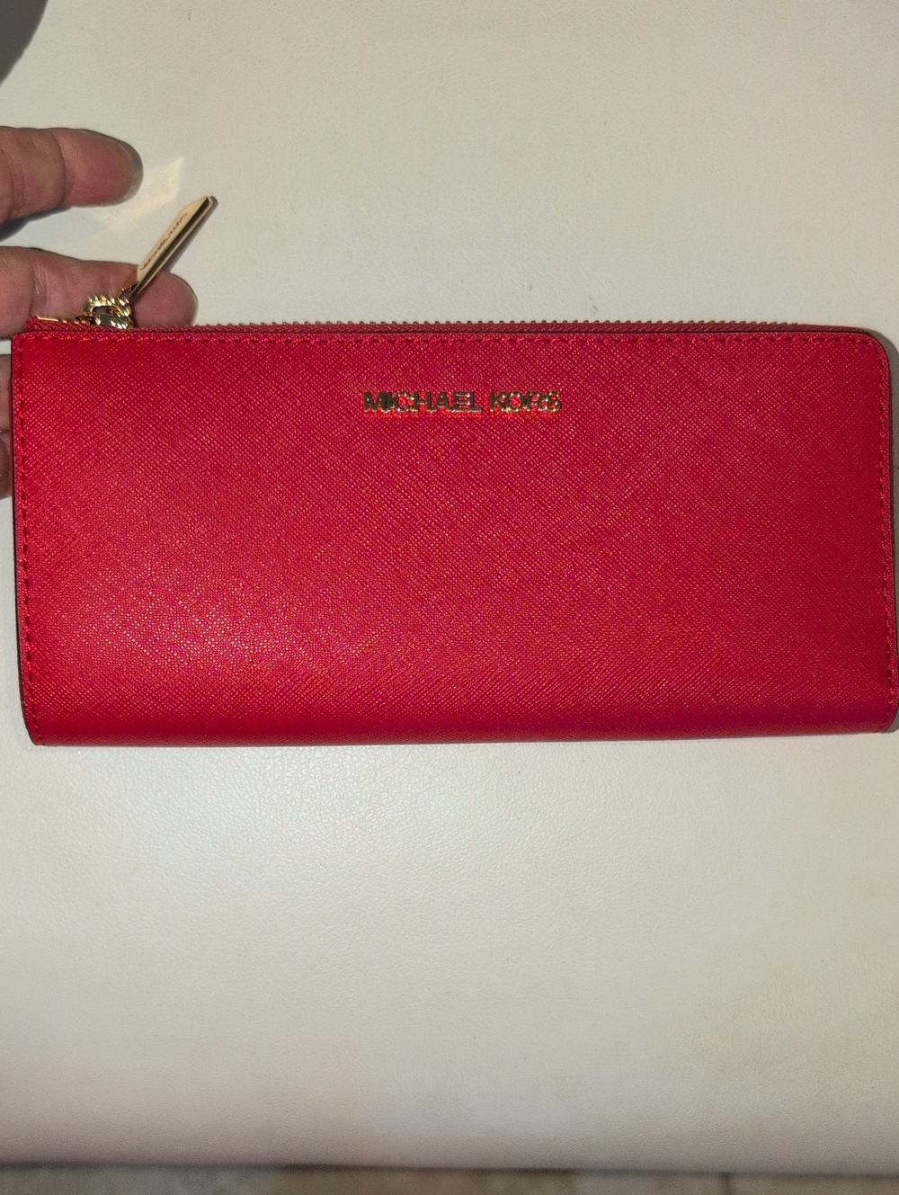 Michael Kors Bright Red Zip-Around Continental Wallet with Gold Logo